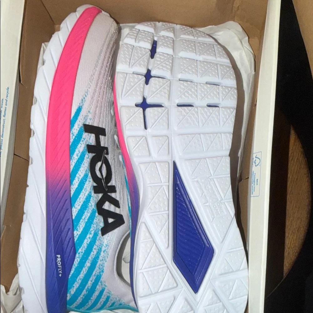 Hoka Men's Athletic Shoes in White, Blue & Pink - Picture 3 of 4